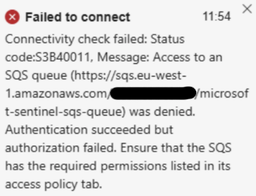 An access SQS denied error in Sentinel